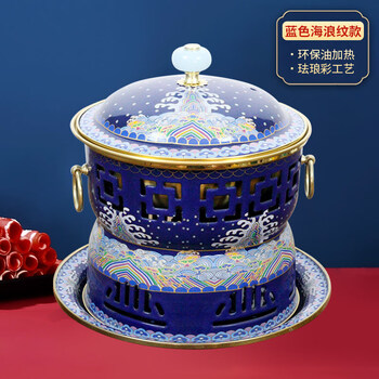 Tuojin japan imported high-quality enamel single-person copper hot pot cloisonné chinese-style pure copper small hot pot high-end national style household blue wave pattern stainless steel liner 1 inch