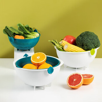 Camellia water drop flip drain strainer double layer drain basket home internet celebrity fruit plate kitchen sink basin living room blue-small