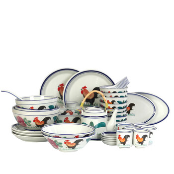 Tuojin hand-painted ceramic dishes and tableware set creative household tableware and dishes gift set h male rooster 38-piece set