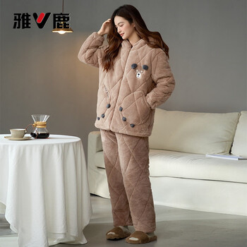 Yalu 2026 pajamas for women winter three-layer quilted jacket new winter velvet thickened hooded home wear set j16001 female m