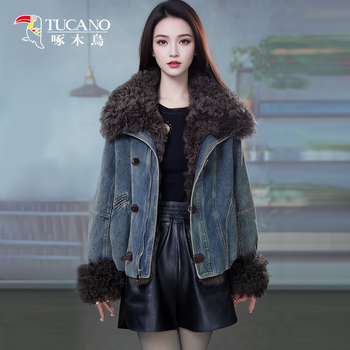 Woodpecker denim down jacket women's winter 2025 new loose retro plush velvet thickened small top winter