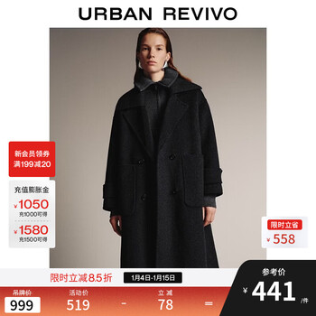 Ur2025 new winter women's high-intelligence simple double-breasted coat woolen coat uwm150110 black s