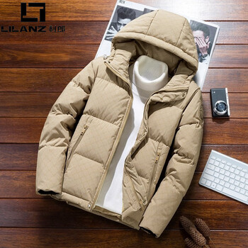Lilanz thickened down jacket men's autumn and winter 2025 new short fashion brand trendy handsome high-end casual warm jacket khaki high-quality duck down s