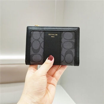 Others 2025 korean version of the new trendy geometric pattern two-fold zipper buckle thin horizontal section short ladies wallet money black