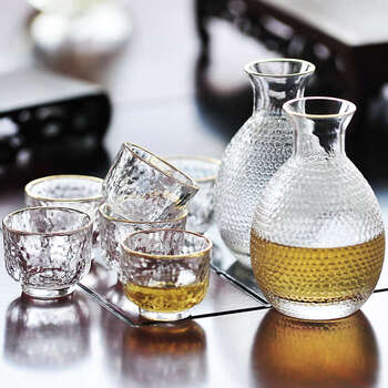 Yusen yiqing wine pot set glass rice wine warmer scalding wine pot household one or two white wine cups phnom penh 2 pots 6 cups