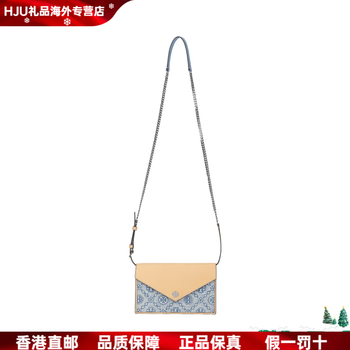 Tory burch t monogram denim envelope chain cotton shoulder crossbody wallet mini women's blue patch card basic pack (bag + dust bag)