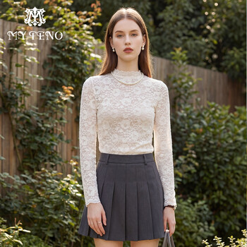 My teno martinu 2025 autumn and winter new heavy industry lace slim long sleeve top half turtle collar bottoming shirt temperament versatile women khaki m