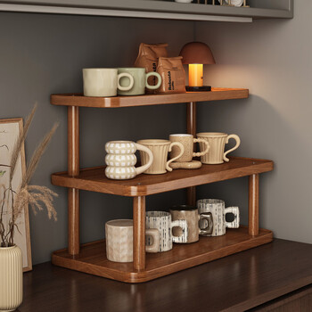 Fantasy cup shelf storage rack water bar countertop sideboard tea cup storage display rack coffee corner layout water cup placement rack upgraded and thickened three-layer desktop storage rack 40 (walnut color)
