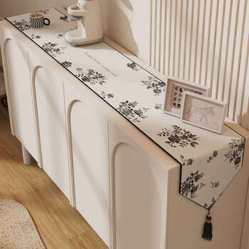 Fantasy table flag tea table dining table coffee table sideboard long decorative bunting tea table table flag french plain flower table flag triangle black tassel 30x80cm (applicable to cabinet length 4050cm)