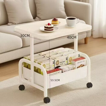 Fantasy coffee table living room sofa shelf trolley storage mobile wheeled small table home bedroom bedside table storage rack white frame white surface 40x30 flat style