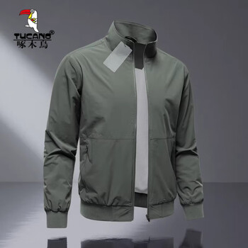 Woodpecker (tucano) spring and autumn new men's jacket 2026 new thin jacket men's casual zipper top versatile men's clothing gray green 2xl weight 150~165 catties