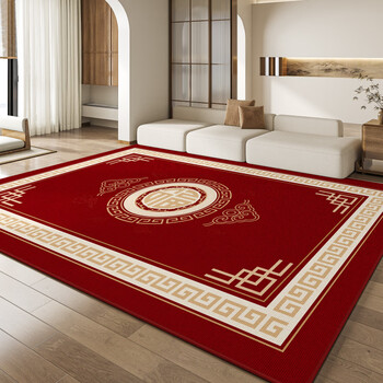 Junyuexi carpet living room high-end chinese style 2025 new red no-wash wipeable floor mat for home large area full waterproof happiness-18303 200cm*340cm comfortable feet