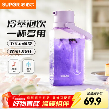 Supor sports water bottle large-capacity water cup tritan material plastic cup fitness outdoor ton bucket ton men and women cup bayberry purple 1600ml