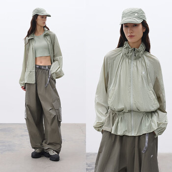 Semicircle original women's sports 2026 spring loose casual mesh splicing drawstring stand collar jacket women gray green l