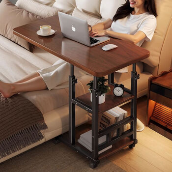 Yonghuan zanmi simple bedside table lift table multi-function liftable and heighten bedside table laptop stand walnut + 60x40 single layer bookshelf丨liftable and movable lifting height