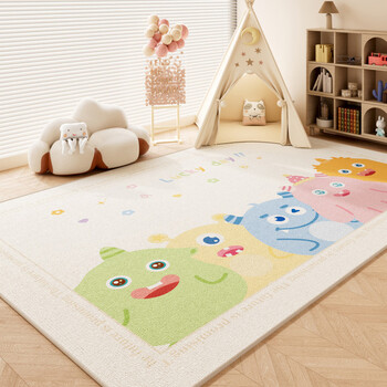 Fantasy children's room carpet mat, living room and bedroom, no-wash and wipeable reading area, waterproof and dirty, baby crawls and plays with cartoon cute little monsters 200x250cm