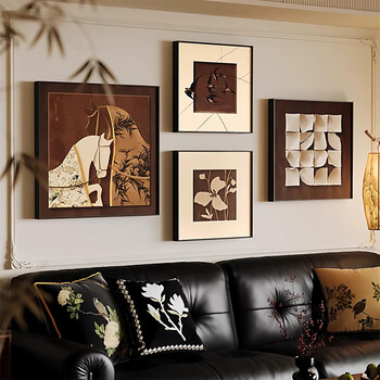 The ancient style of the city has reached the successful living room hanging painting, retro geometric mural, sofa background wall decoration painting, art combination painting t136495<junying hanging note> 50*50/30*30/30*30/40*40 recommended 2-2.5m wall texture texture picture + ps environmentally friendly frame style black