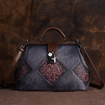 Tanbeiman original genuine leather bag women's 2025 new first layer cowhide handbag women's doctor bag retro women's bag crossbody bag women's black purple