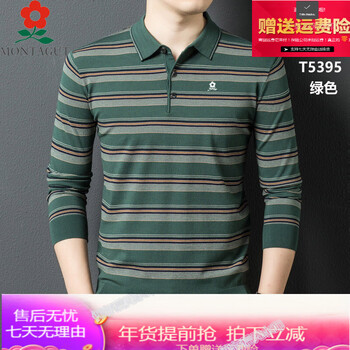 Montagut men's wool long sleeve t-shirt autumn middle-aged dad clothes business casual striped lapel sweater t5395-green m 165 suitable for 100-115 pounds