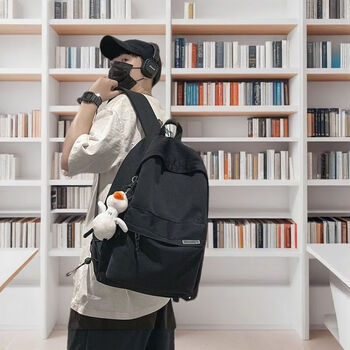 Ye yu backpack men's simple large capacity travel backpack female japanese junior high school student high school college student school bag male black - (single bag without pendants)