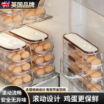 Ckulh british egg storage box side door storage and organization refrigerator special food-grade rolling box to put eggs in the magic device to keep fresh, double row model-double layer, timed freshness