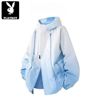 Playboy (playboy) new gradient style colorful jacket for men and women casual loose hooded outdoor windproof gradient blue same style for men and women 5xl recommended 200-220 pounds