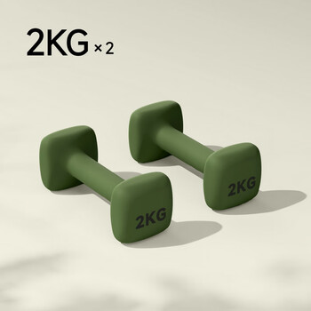 Square dumbbell fitness household 1kg 2kg 3kg pair of cast iron fitness equipment exercise indoor and outdoor plastic dipped dumbbell (green) 2kg 2