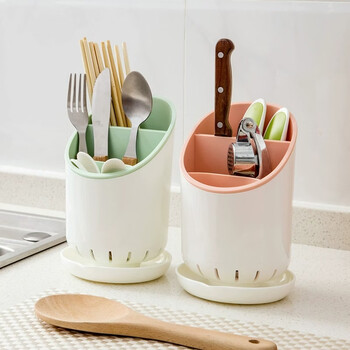 Mi shuo storage rack chopstick cage multi-functional kitchen tableware storage rack chopstick barrel drain chopstick holder creative spoon storage ax round chopstick barrel * blue 1 piece