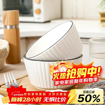 Weiminnuo ceramic bowl household tableware set simple underglaze color eating bowl tableware vertical pattern small bowl 4.5 inches set of two