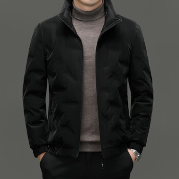 Lilanz winter down jacket men's short stand collar 2025 new thick white duck down warm down jacket black m (170)