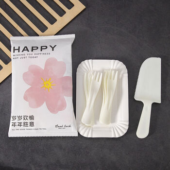 Traditional and simplified box of disposable tableware, cutlery, fork and plate combination plate and fork set, degraded paper plate, fork, candle, birthday plate, a-10 plate, 10 meter fork + rice knife 100 sets