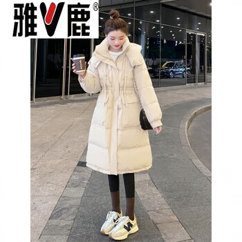 Yalu down jacket women's 2026 new winter korean style medium long loose slim fashion hooded white duck down thick jacket white m recommended 105-120 catties