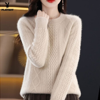 Playboy (playboy) 2026 new autumn and winter round neck thickened knitted loose pullover new base sweater official flagship beige s recommended 80-90 pounds