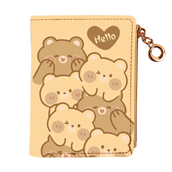 Domestic products carefully selected new female student cartoon bear anime cute short zipper wallet wallet card bag small and clear cute face-supporting bear