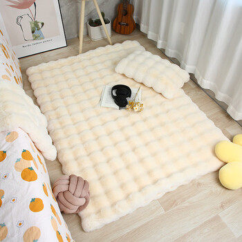 Fantasy 3d bubble cream style rabbit plush carpet floor mat bedroom bedside blanket living room bay window mat sofa blanket coffee table mat beige + puff velvet upgraded thickened 40x40 cm small square mat size