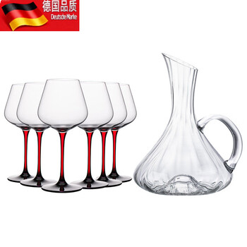 Tuojin sense crystal glass red wine decanter large quick-splitting jug household wine set with handle decanter 2.2l + red stem red wine cup 450ml*6 + decanter