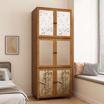 Yusenyi sf wardrobe home bedroom 2025 new popular solid wood storage rural wardrobe quilt cabinet quilt cabinet door color default rattan if you need to change, take a note and assembly