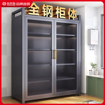 Onnais kitchen storage rack multi-layer floor-to-ceiling storage cabinet multi-functional microwave storage rack dish cabinet with door removable 2026 new cabinet hot-selling model elegant gray 3 layers 60*42*85.5cm-free wheels