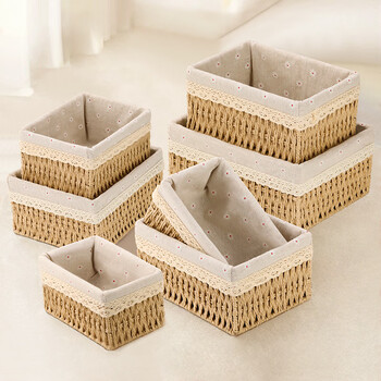 Wei jian rattan storage basket desktop storage box remote control coffee table snack box organizing basket storage basket sundries woven basket