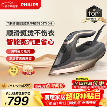 Philips (philips) steam electric iron handheld ironing machine garment ironing machine home intelligent temperature control flat ironing and garment ironing portable large steam electric iron dst8041/88 gift