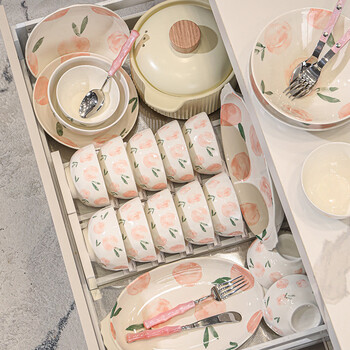 Four companion bowl set for home use 2026 new high-looking small fresh ceramic bowls and plates housewarming gift tableware set for 4 people with soup bowl gift box set 18 pieces