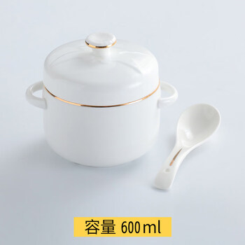 Tuojin jingdezhen ceramic water-proof stew pot, phnom penh hotel with lid, double lid, double-eared bird's nest stew bowl, steamed egg cup, stew pot, household gold) bird's nest cup__+gold porcelain spoon-1 serving 600ml