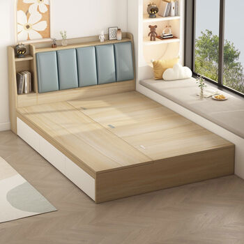 Merchant wuyu tatami bed small apartment soft package high box storage bed storage panel bed drawer floor customizable single bed frame single bed box height 30cm with bookshelf 3 drawers zebra color spine protection soft bag 1200mm*2000mm frame structure