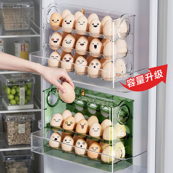 Fantasy egg storage box kitchen refrigerator side door fresh box flip cover storage and organizing ice transparent color can hold 30 eggs/automatic flip/with timer