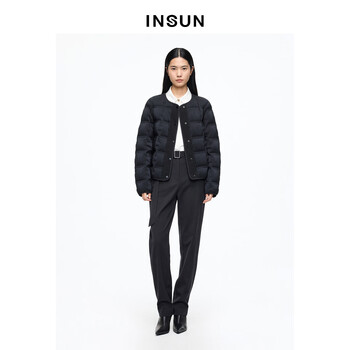 Enshang exclusively selected 2026 spring round neck h-shaped lightweight short goose down jacket black s