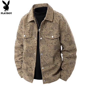 Playboy autumn and winter 2025 new corduroy men's jackets loose large size spring and autumn handsome casual tops and cotton jackets brown xl