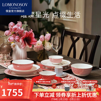 Lomonosov russian tableware star series dish set ceramic plate european style 1/person dinner set high-value porcelain 2 servings red 10-piece set