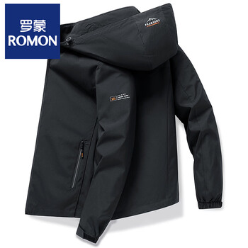 Romon jacket men's waterproof autumn and winter casual plus velvet thickened spring and autumn workwear hooded thin top hxtx2611 black spring and autumn wear 4xl