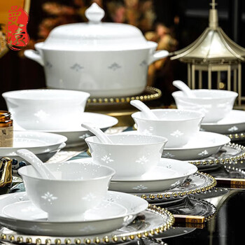 Manyuan jingdezhen 2024 new white porcelain exquisite tableware underglaze color bowl and plate combination tableware bowls and dishes home healthy gifts underglaze color white porcelain exquisite 10 person configuration 68 heads