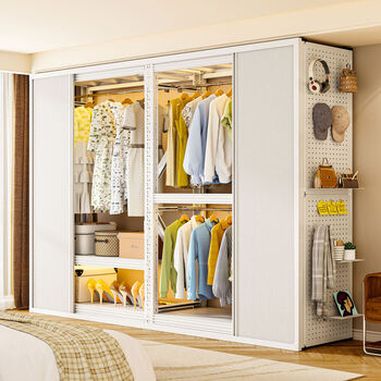 Fantasy bedroom shelves wardrobe hangers layered storage cabinet sliding door storage wardrobe three layers single door length 80x width 40x height 200cm free 94c